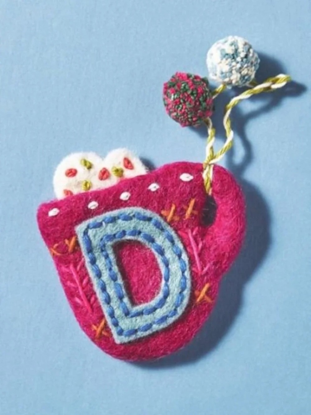 Anthropologie SNOW DAY MONOGRAM TREE Ornament Letter D